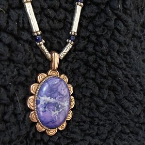 Brighton silver and rose gold pendant necklace, beautiful purple center!